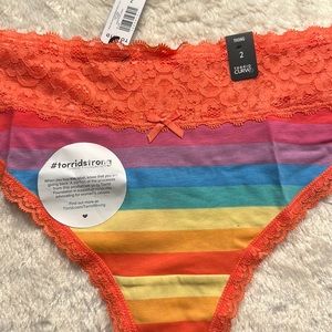 Torrid Celebrate Love Rainbow Stripes Wide Lace Cotton Thong NWT